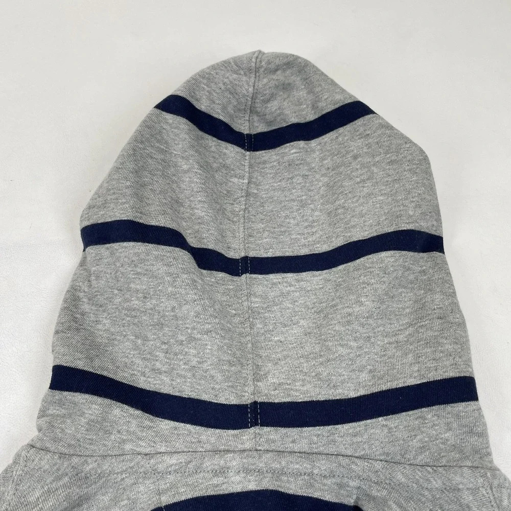 Ralph Lauren Gray Striped Hoodie with Navy Stripes and Red Pony